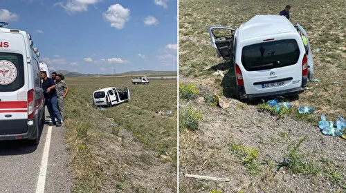 Lastiği patlayan hafif ticari araç takla attı: Yaralılar var