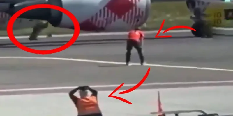 Uçağın motoruna atladı! Dehşet anları kamerada